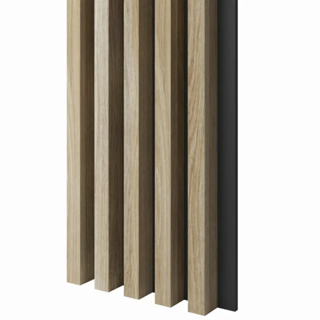 AMERICAN OAK ON BLACK WALL PANELS